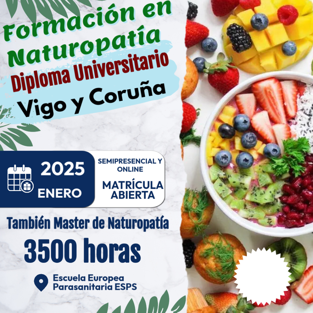 Forma parte del curso de naturopatía en Vigo, un curso universitario de naturopatía disponible en modalidad online y presencial. Consigue una triple titulación en naturopatía con la enseñanza de José Antonio Sánchez, docente especializado en naturopatía.