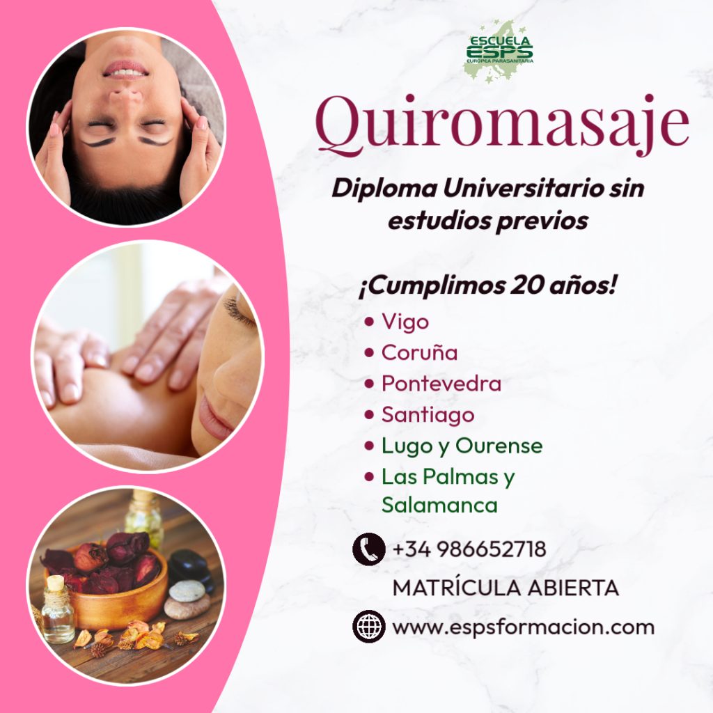 curso de quiromasaje universitario en Galicia, escuela Europea e Internacional. Quiromasaje MDF profesional